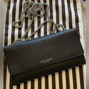 HENRI BENDEL Convertible Leather Crossbody Clutch w Silver-Tone Chain w Dust Bag